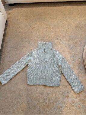 Abercrombie & Fitch Ribbed Half-Zip Turtleneck Sweater - Light Gray